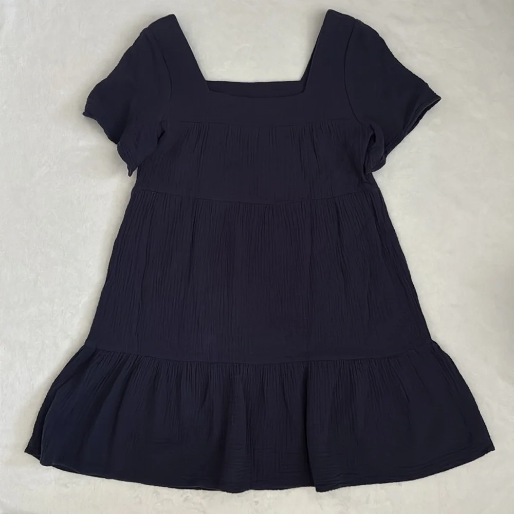 Rails | Valentina Squareneck Tiered Ruffled Gauzy Cotton Mini Dress Navy Blue XS - Picture 10 of 16